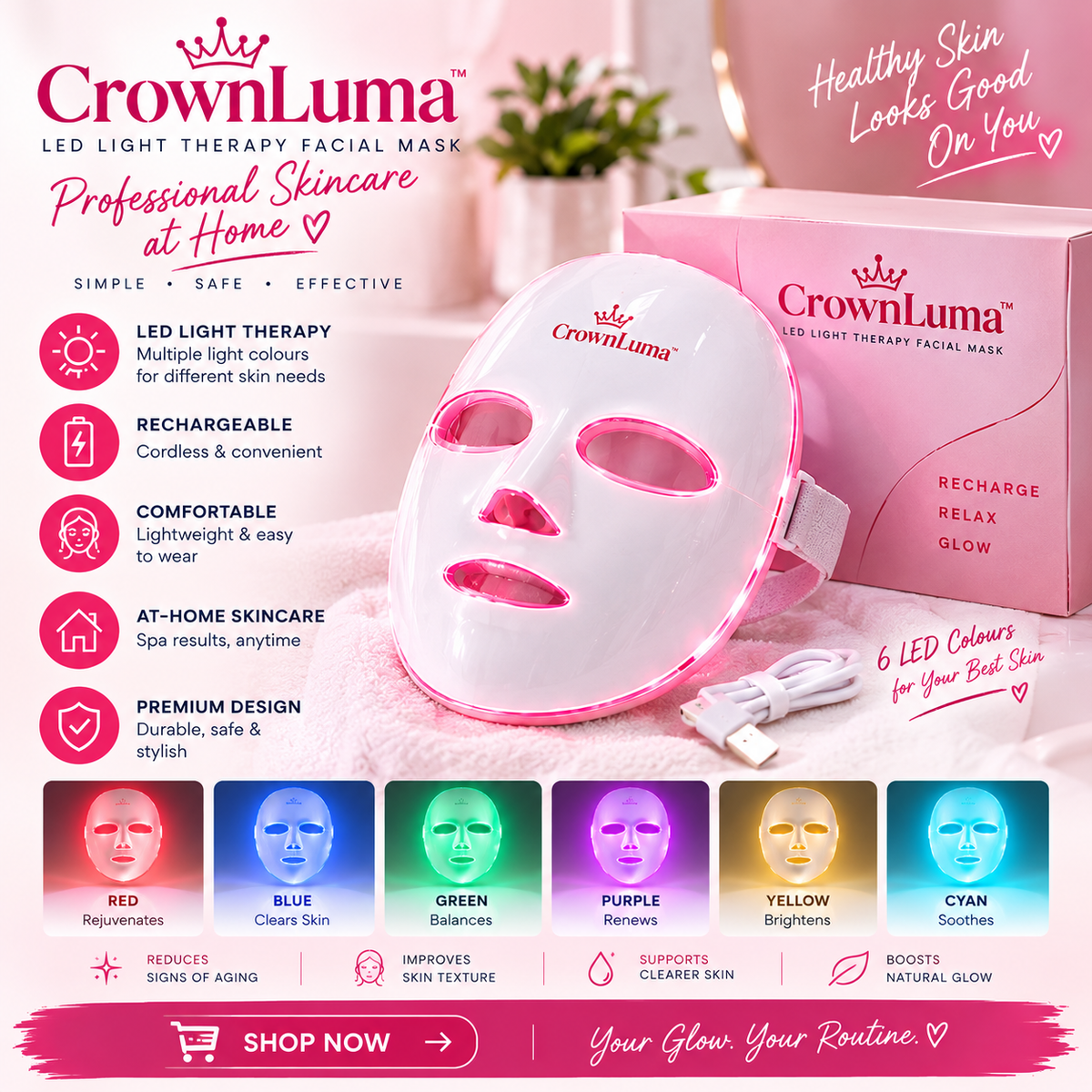 Rechargeable LED Light Therapy Facial Mask