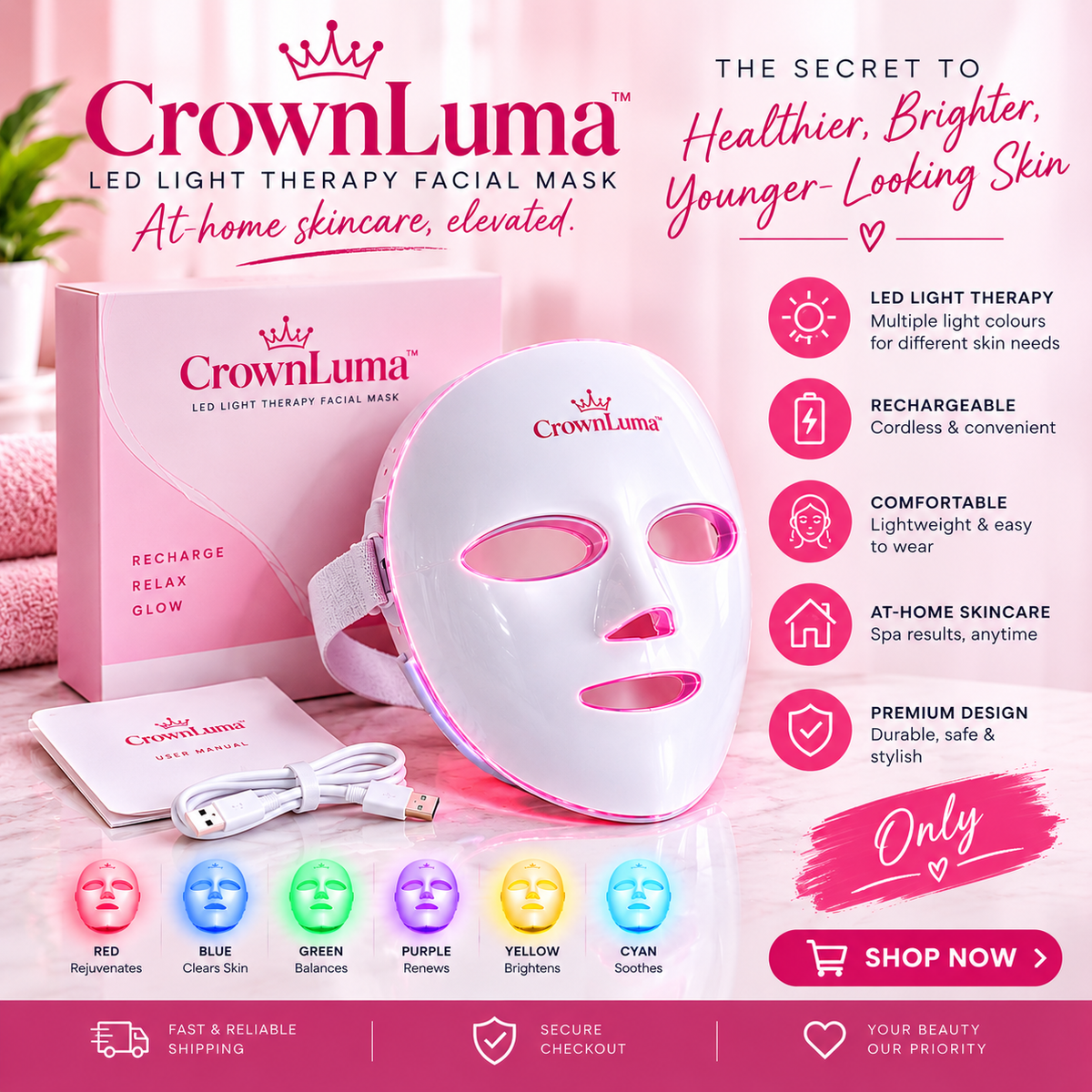 Rechargeable LED Light Therapy Facial Mask